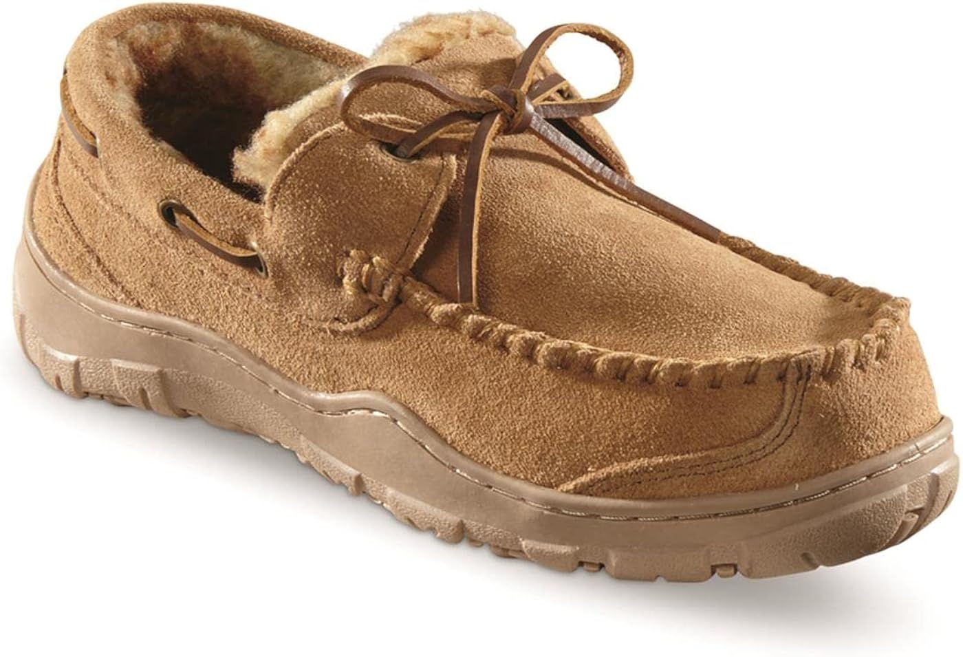 Guide Gear Suede Leather Moccasins for Men, Bedroom House Slippers, Indoor and Outdoor Shoes 8 Cinnamon