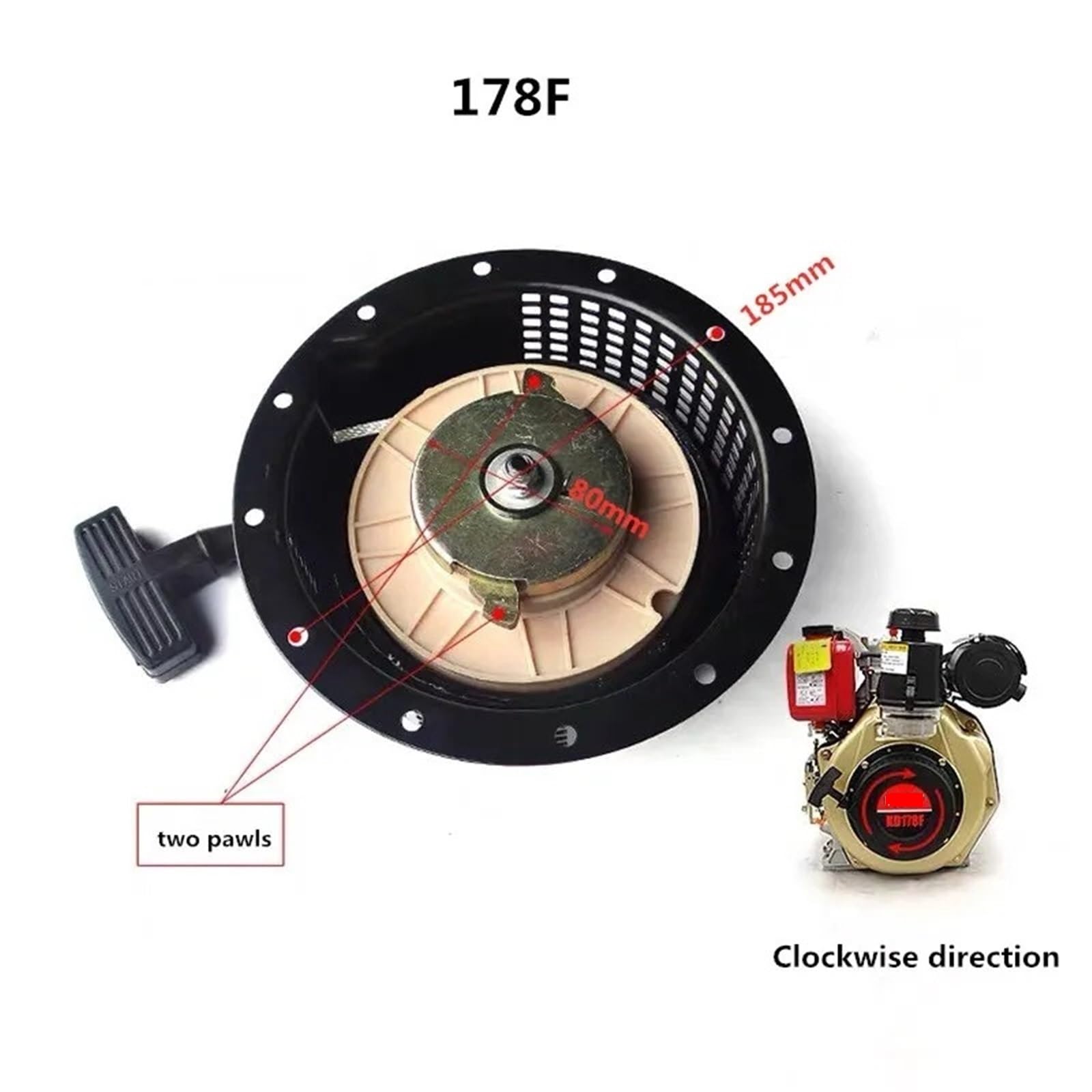 Arranque de retroceso con tirador For KIPOR KM178FS 178FS 178F 178 arranque de retroceso KDT610 piezas de motor de aceite un trinquete o dos trinquetes en sentido antihorario o en el sentido de las ag