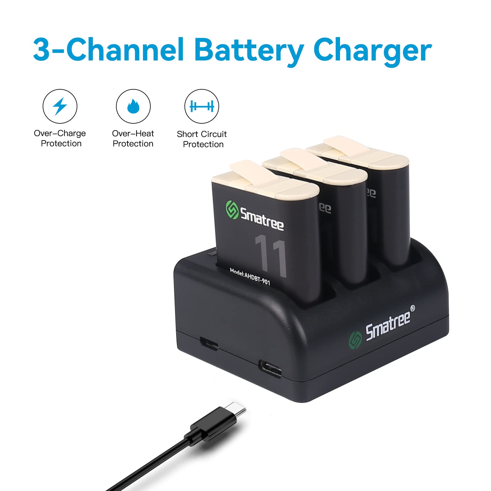 TYPE B--Chargeur de batterie à 2 voies pour GoPro 9, 10, 11, lumière TYPE B--Chargeur de batterie à 2 voies pour GoPro 9, 10, 11, lumière