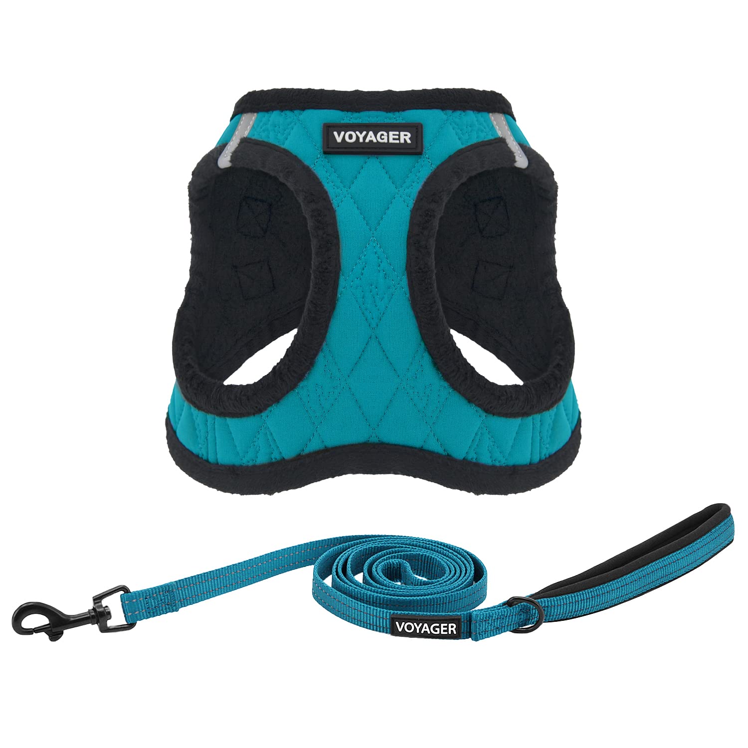 Voyager Step-in Dog Harness - Soft Plush Vest With Reflective 5 ft Leash Combo and Neoprene Handle for Small and Medium Dogs by Best Pet Supplies - Set (Turquoise), XL