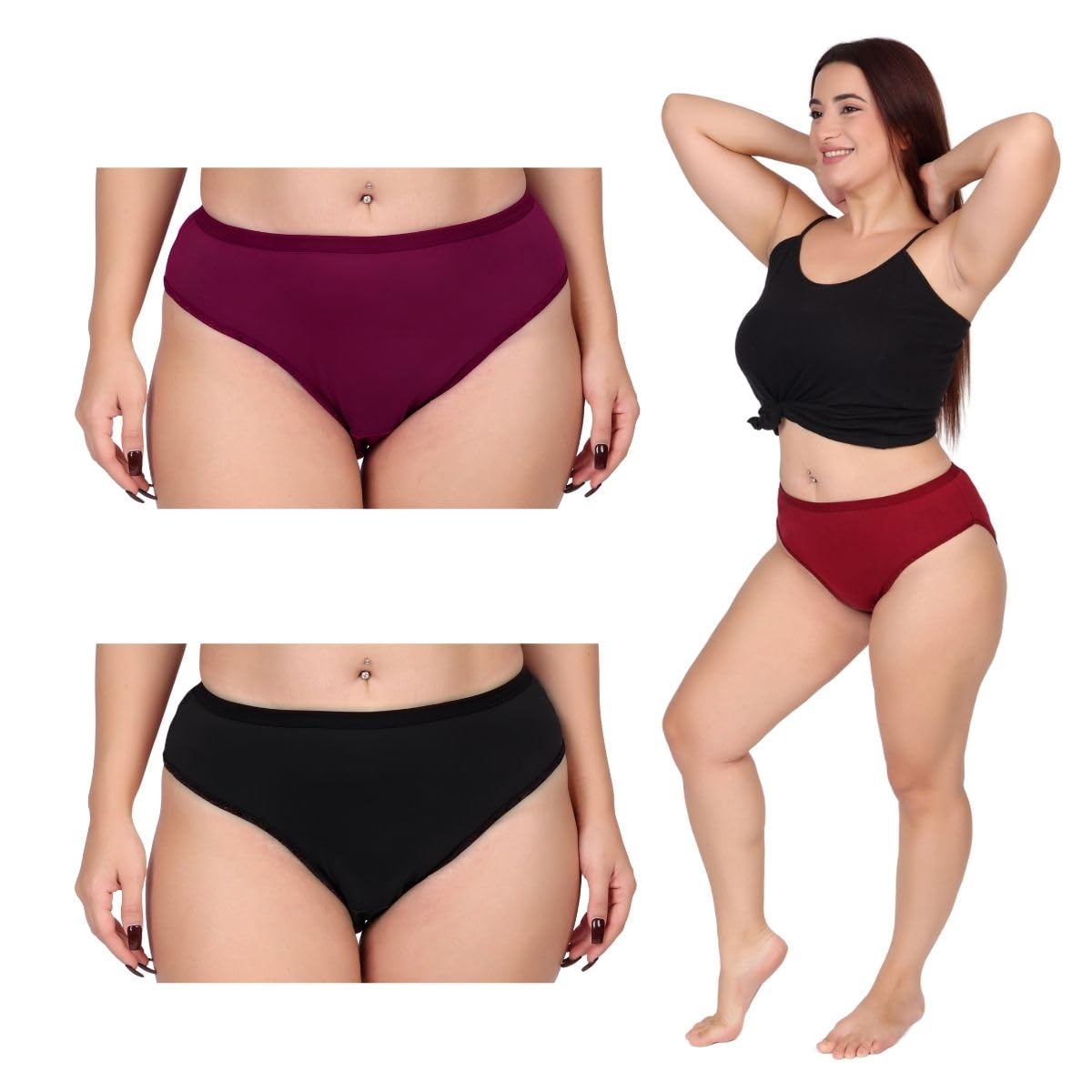 Women's High-Waist Cotton Panties, Full Coverage Hipster Style, Pack of 3 Multicolor-picture-51