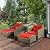 Outsunny 5 Pieces Rattan Wicker Lounge Chair Outdoor Patio Conversation Set with 2 Cushioned Chairs, 2 Ottomans and Tempered Glass Top Coffee Table, Brown/Red