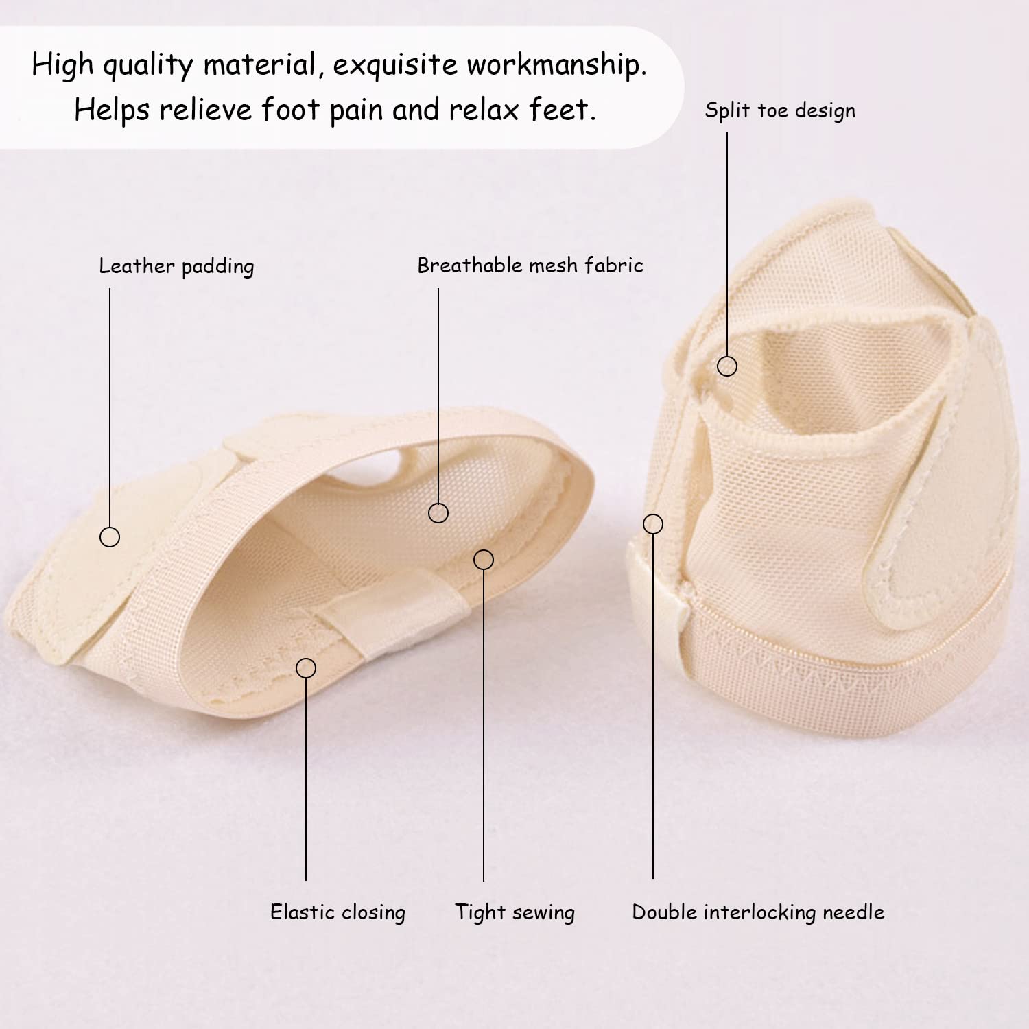 Tanga de pie de ballet paquete de 2, calcetines de apoyo para almohadilla de dedo, negro y tono de piel