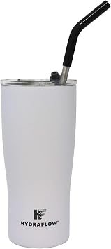 HYDRAFLOW Capri - 20oz Tumbler with Straw - Triple Wall Vacuum Insulated Tumbler - Insulated Smoothie Cup - Stainless Steel Tumbler - Reusable Tumbler with Lid - Powder White