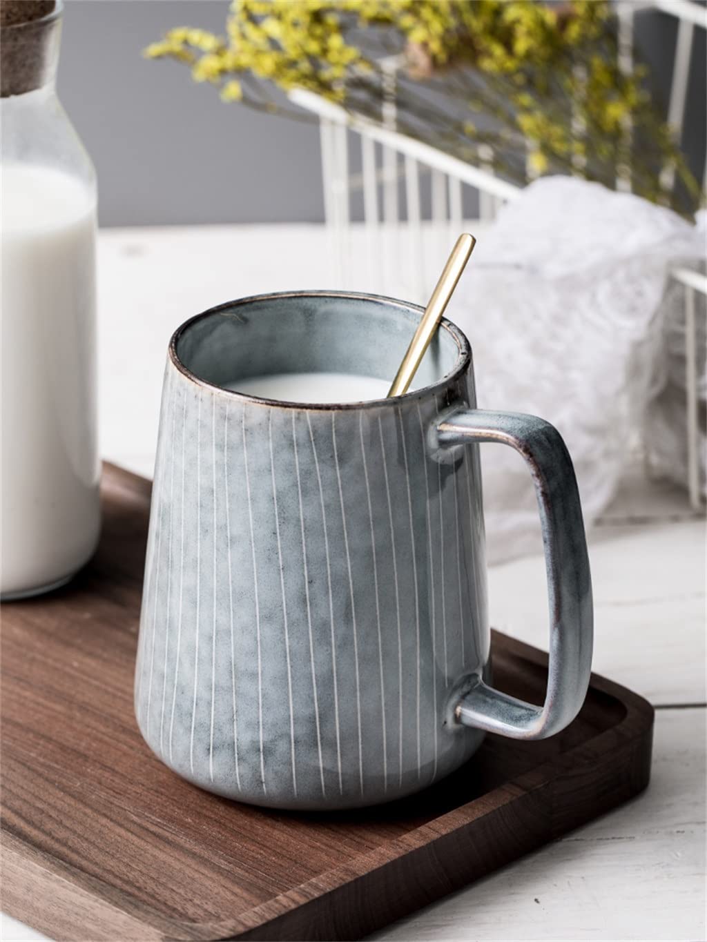 BBCBBZ 650 ml Europa Retro Kubek ceramiczny z łyżeczką Kawa Biuro Herbata Napój Drinkware Prezent dla par (D)