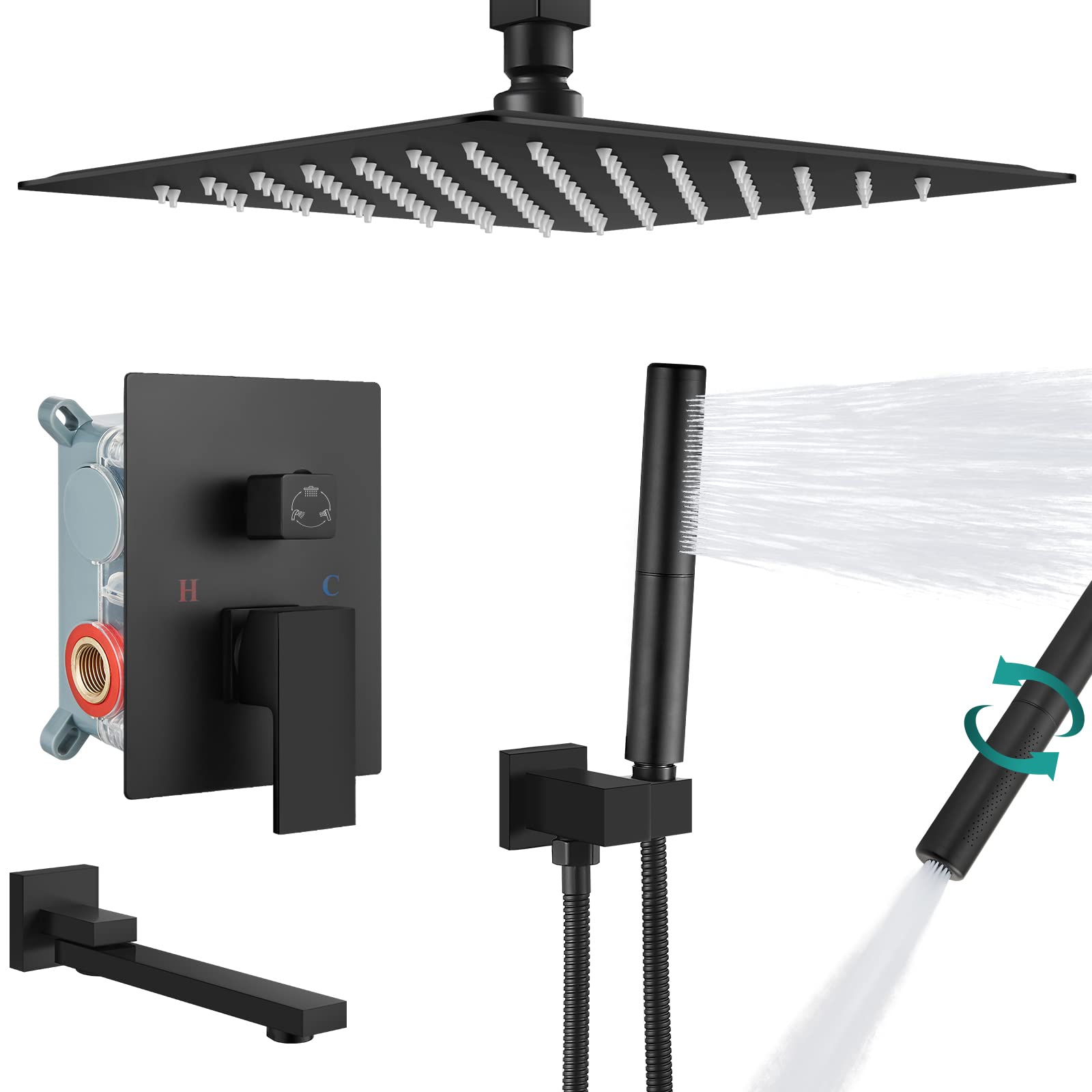 Buy Aolemi Matte black 12 Inch Ceiling Shower System with 2 in 1