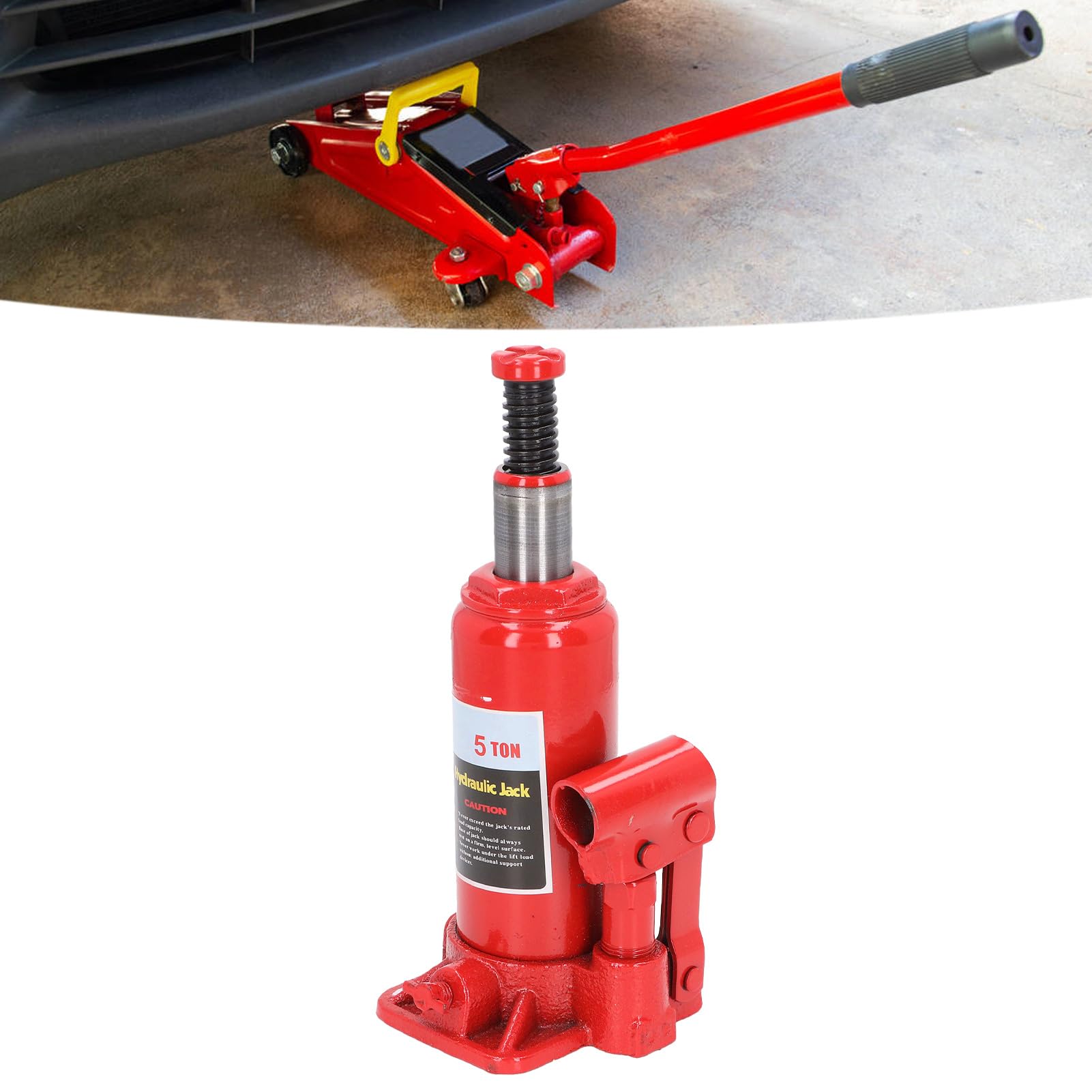 Natudeco 5T Hydraulic Lift Jack Red Hydraulic Bottle Jack Manual Hydraulic Jack with Safety Bypass Valve for Residential and Commercial