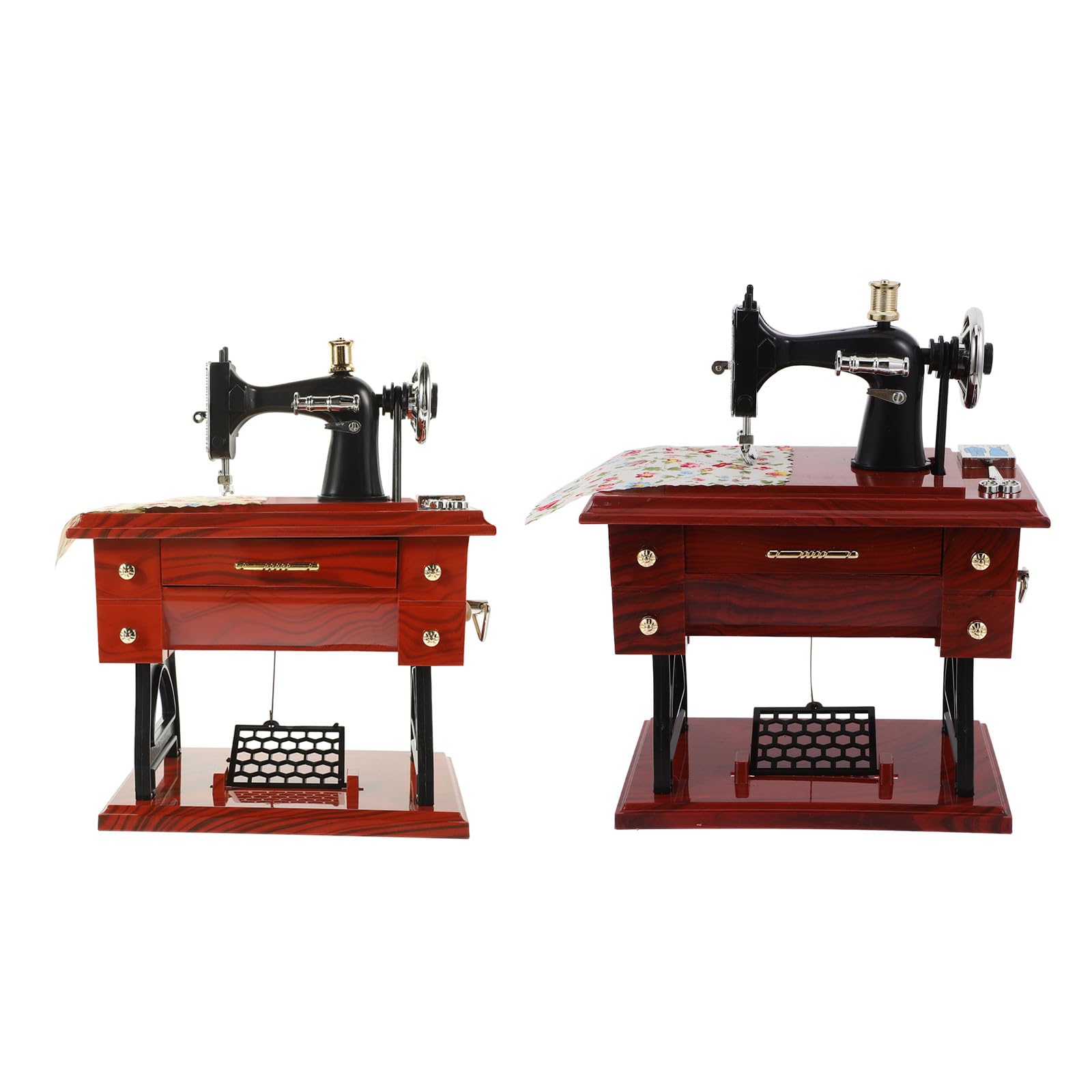 2-częściowa mini pozytywka do maszyny do szycia - zabytkowa pozytywka do szycia, mechanizm zegarowy - dekoracja biurka w stylu retro, klasycznym, do rękodzieła domowego, dekoracja stołu