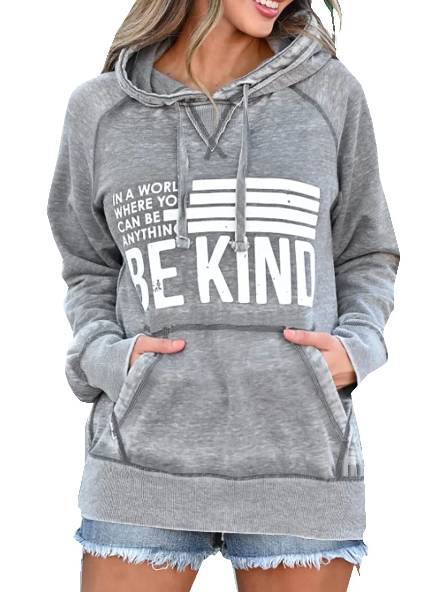 HongqizoWomens Be Kind Hooded Sweatshirt Long Sleeve Pocket Sweatshirt Hoodies