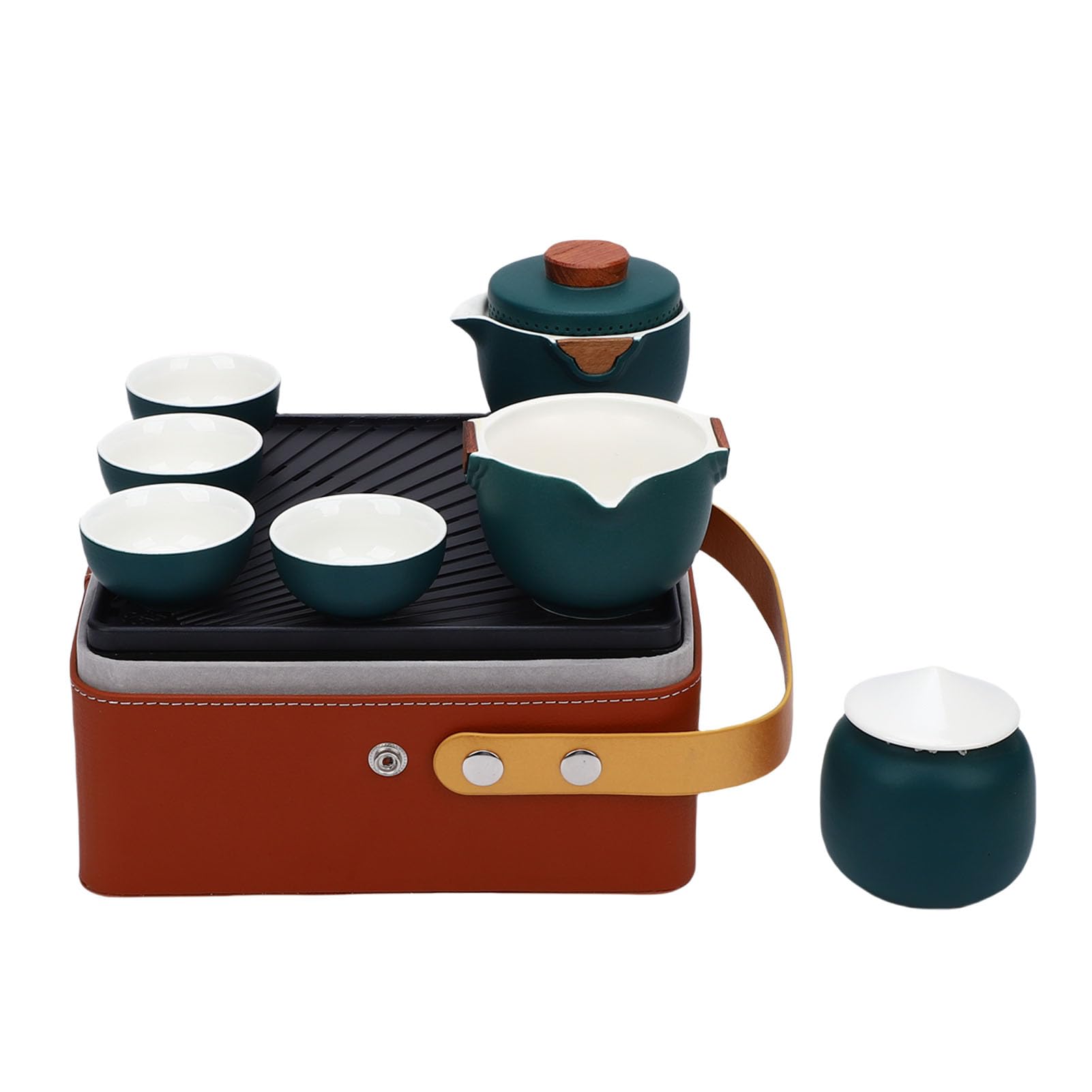 Alomejor Chiński Zestaw do Herbaty, Ceramiczny Zestaw do Herbaty Gongfu z Brązowym Schowkiem, Przenośny Czajniczek Podróżny Tradycyjnych Ceremonii Parzenia i Użytku na Zewnątrz