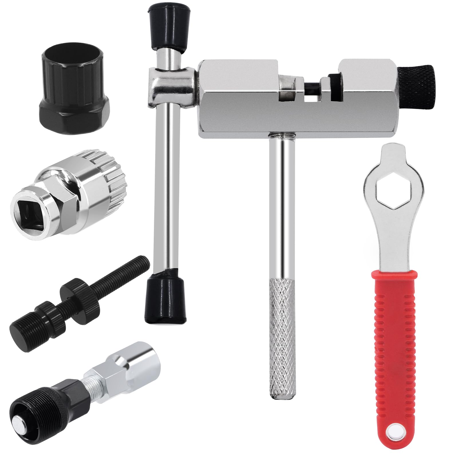 Mardatt6Pcs Bike Repair Tool Kit Includes Bike Crank Extractor, Bottom Bracket Remover with Anti Drop Auxiliary Tool, Flywheel Chain Removal Tool, Chain Breaker and Spanner for Mountain Road Bike