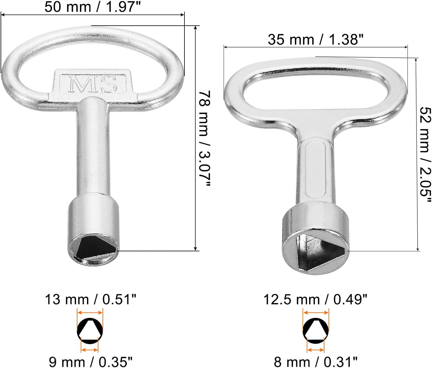 PATIKIL 8mm 9mm Triangle Socket Spanner Key, 1 Set/2Pcs Electrical Cabinet Gas Water Meter Key for Elevator Emergency Lift Door Triangle Panel Lock, Silver