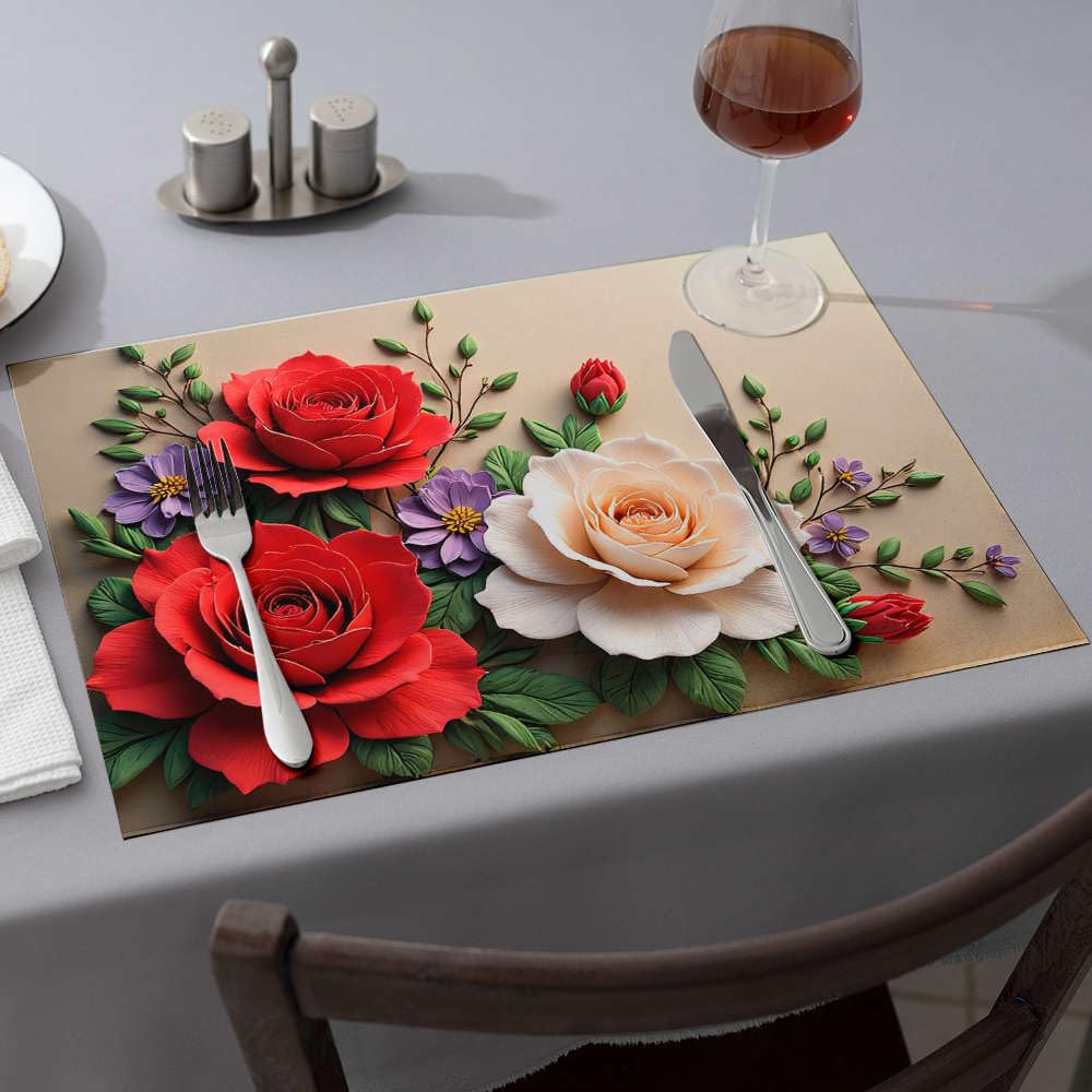 Sets de table de salle à manger bouquet rouge blanc violet pour repas de fête