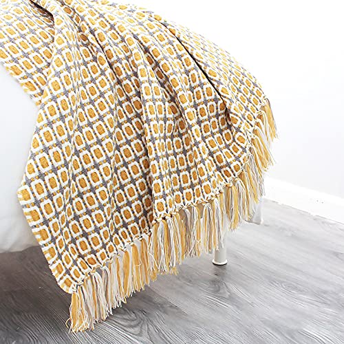 LumiSyne Manta De Punto con Flecos Pata De Gallo Bohemio Cuadros Comoda Suave Cubresofa Cubrecama Manta Cubrecama Decorativa para Sofá Cama 230x130cm