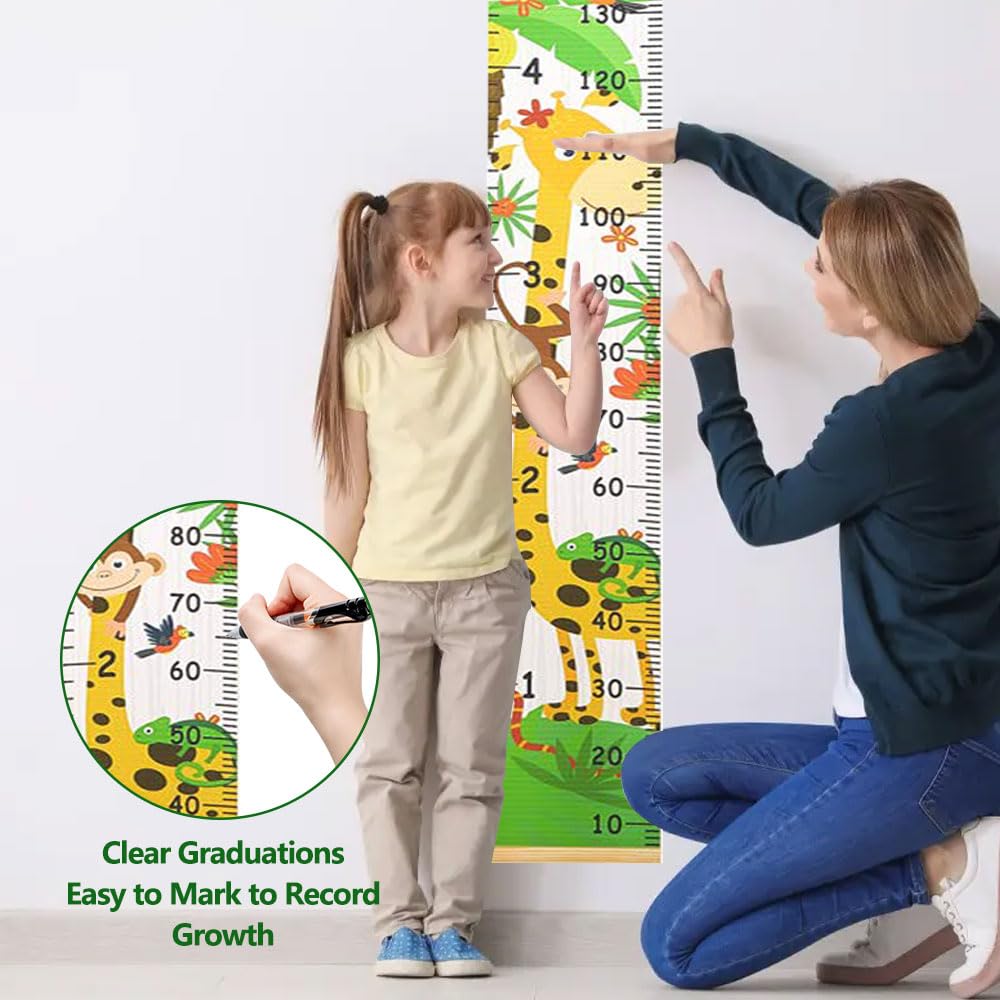 Medidor Niños Pared 200 cm X 20 cm, Tabla de Altura para Niños de Animales Del Bosque, Escala Clara de Pies y CentíMetros, Medidor Altura Niños Pared para Bebés, Niños, Adolescentes y Adultos