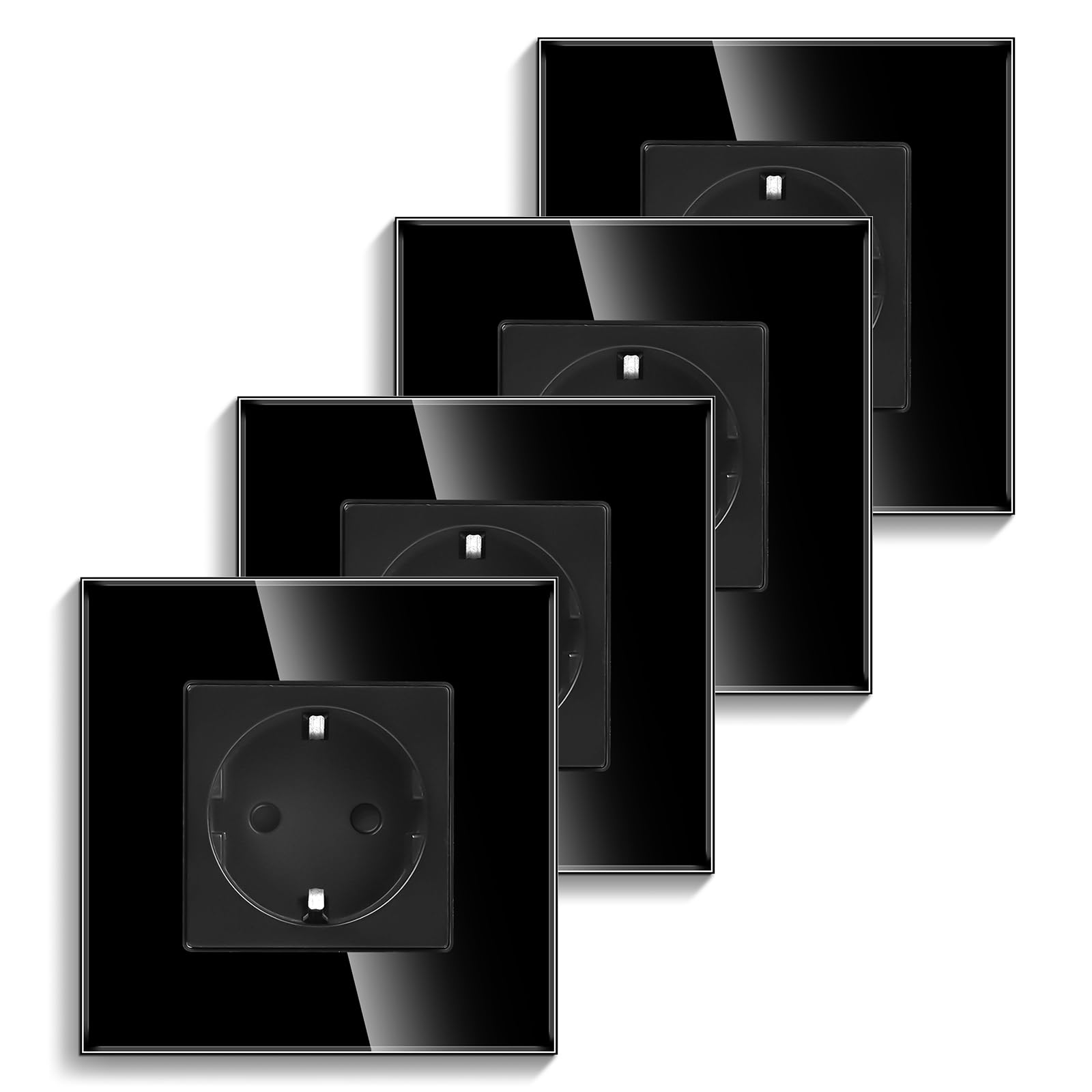 CNBINGO Double Prise Encastrée Avec Griffes – Double Prise Schuko Avec Sécurité Enfant – Contact De Protection 16 A – Prise Murale Avec Cadre En Verre