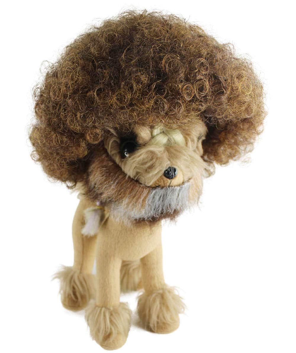Halloween Party Online 80's Painter Afro Wig with Only Beard Set for Pet Brown HP-019
