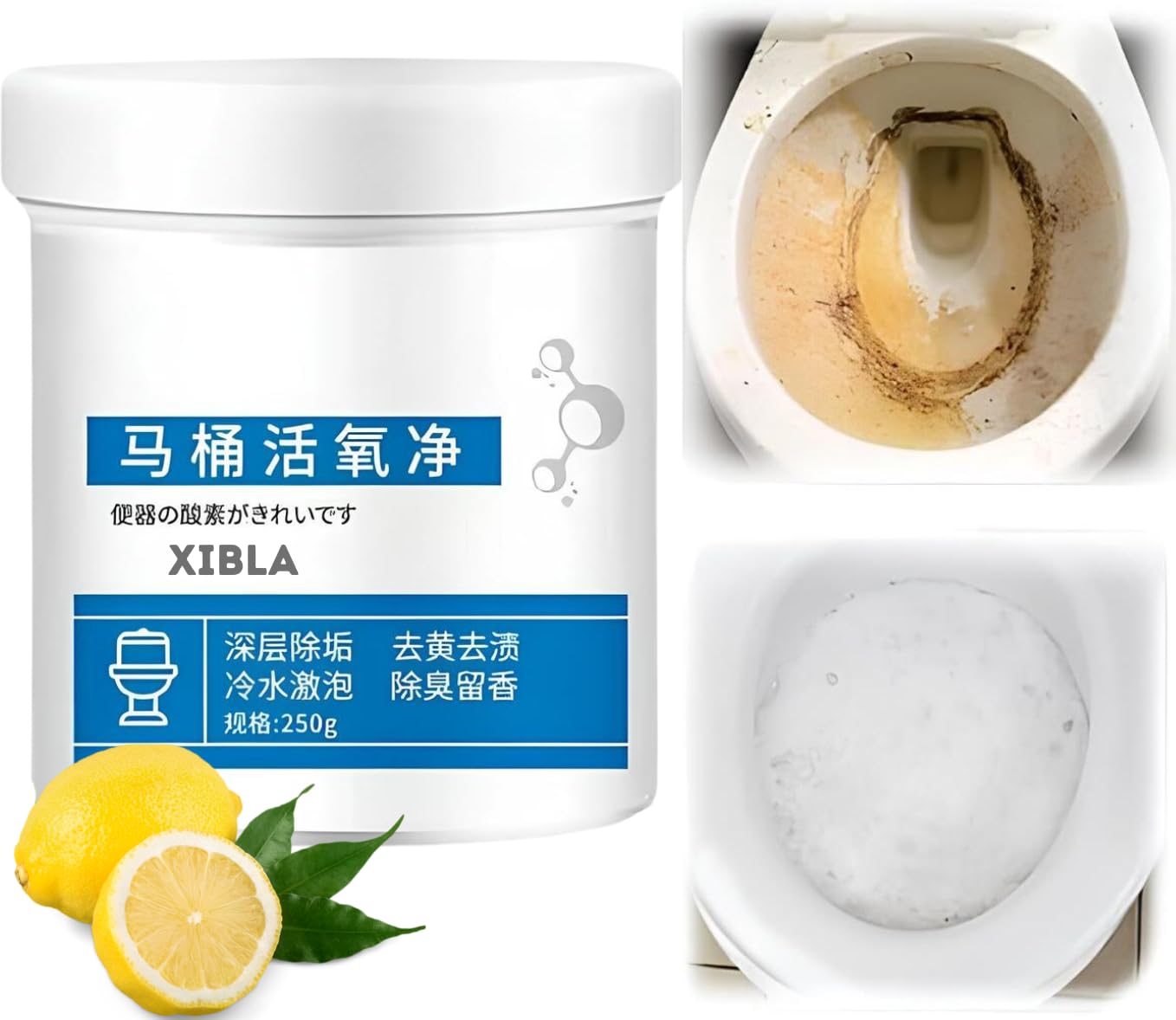 XIBLA 250 Grm Toilet Active Oxygen Cleaner Agent, All Purpose Cleaning Powder Toilet Bowl Foam Cleaner, Powerful Pipe Dredging Agent, Effectively Cleans Stubborn Dirt from The Toilet (250g)[pack of 1]