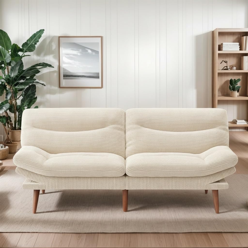 75″Futon Sofa Bed, 3-in-1 Futon Couch w/Adjustable Backrest & Armrests, Corduroy Convertible Sleeper Sofa Bed, Folding Sleeper Recliner w/Removable