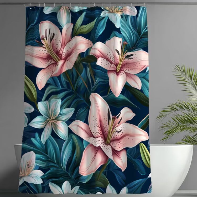 Rideau de douche lavable en tissu polyester avec 12 anneaux
