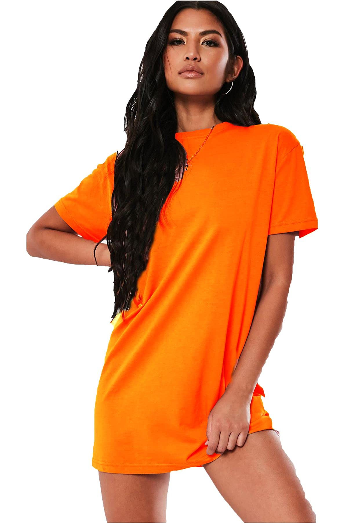Crazy Girls Womens Plain Baggy Oversize Top, Neon Orange, SM (UK 8-10)