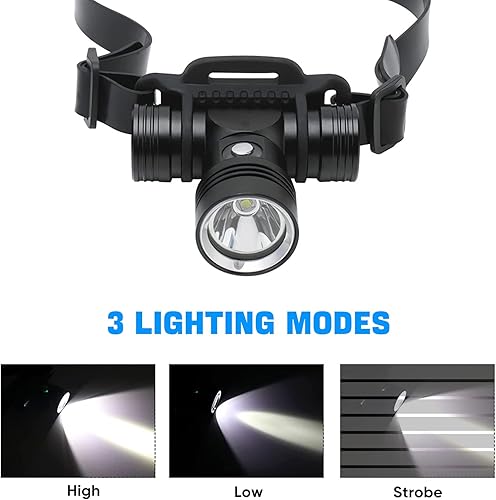 Miniatura 5 de XLENTGEN Luces de buceo superbrillantes, faros de buceo IPX8, impermeable, 3 modos de iluminación, luz de seguridad submarina de 2000 lúmenes con
