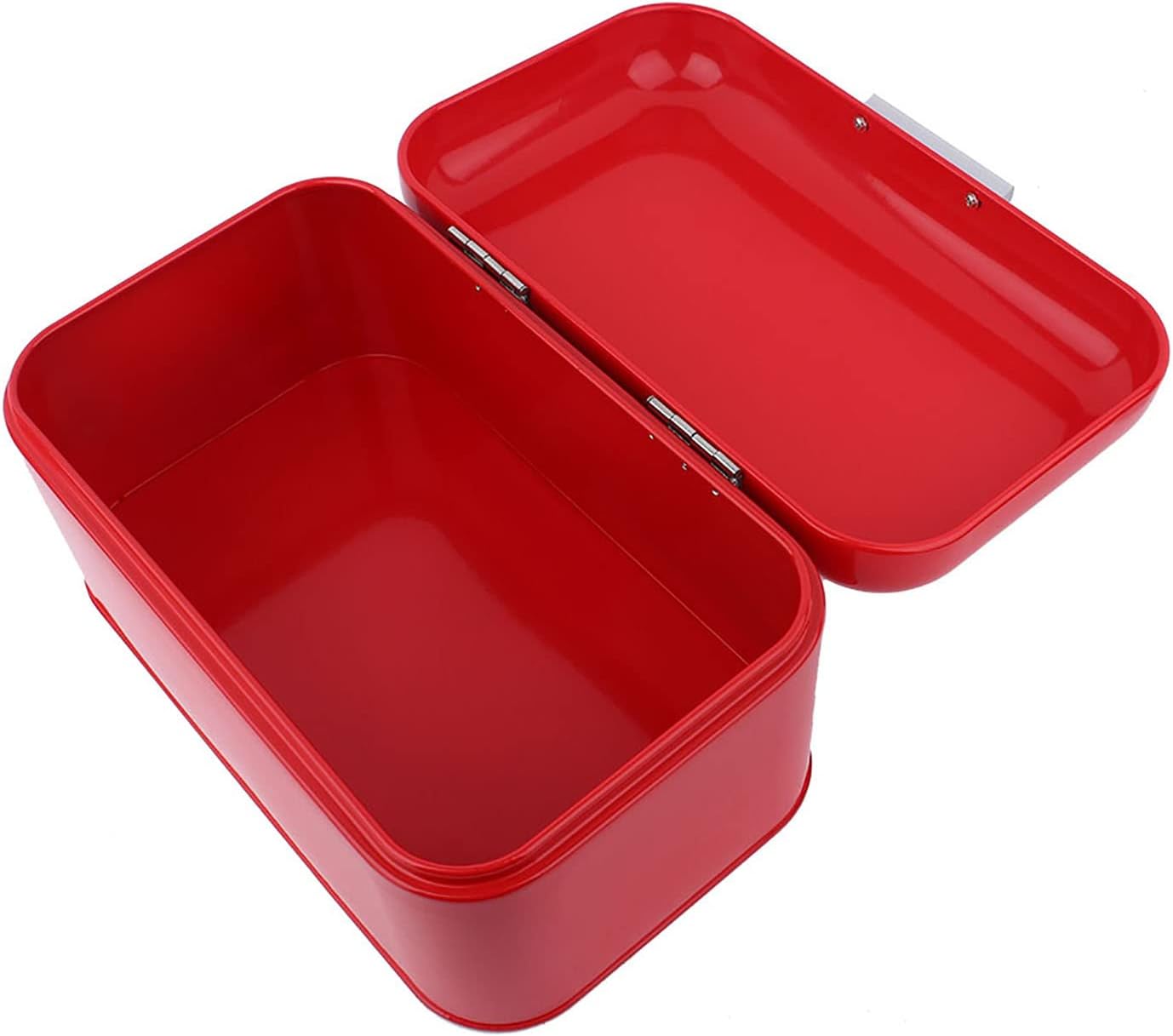Solid Color Retro Metal Bread Bin Box Large Capacity Kitchen Storage Container (Red)