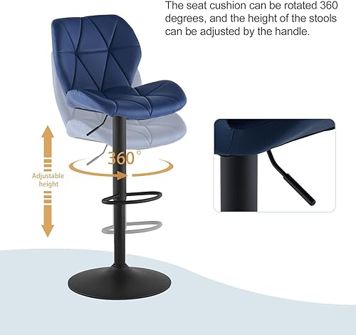 Miniatura 7 de TUKAILAi Juego de 2 taburetes de bar giratorios para cocina, taburetes de desayuno de piel sintética, exteriores, sillas de mostrador de isla con