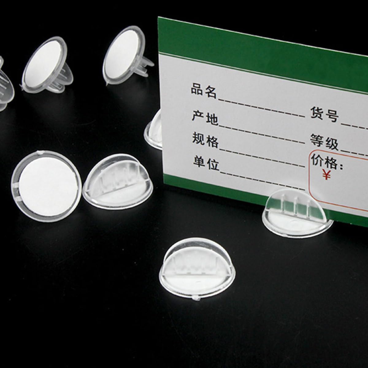 STOBAZA Porte-étiquettes Plastique pour Rayons Supermarchés et Centres Commerciaux, Lot de 25 Clips Publicitaires Élégants Base Adhésive pour Affichage Polyvalent
