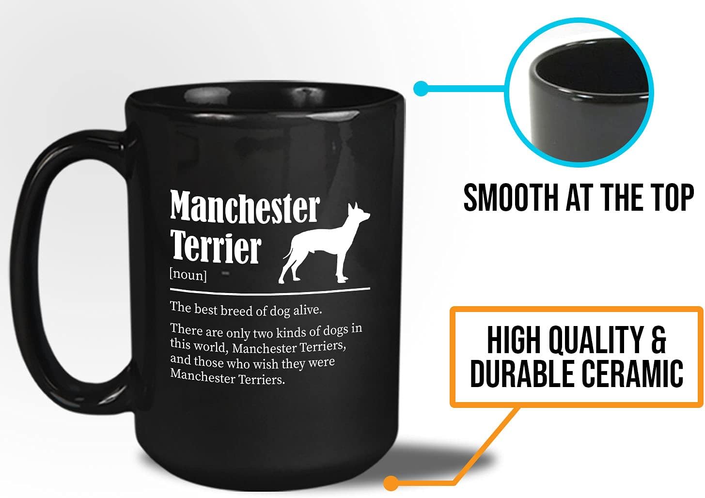 Bubble Hugs Dog Lover Coffee Mug 15oz Black - Manchester Terrier - Dog Owner Pet Owner Animal Lover Dog Breed Definition Novelty Sweet Best Pet Poodle Bulldog Shepherd Husky