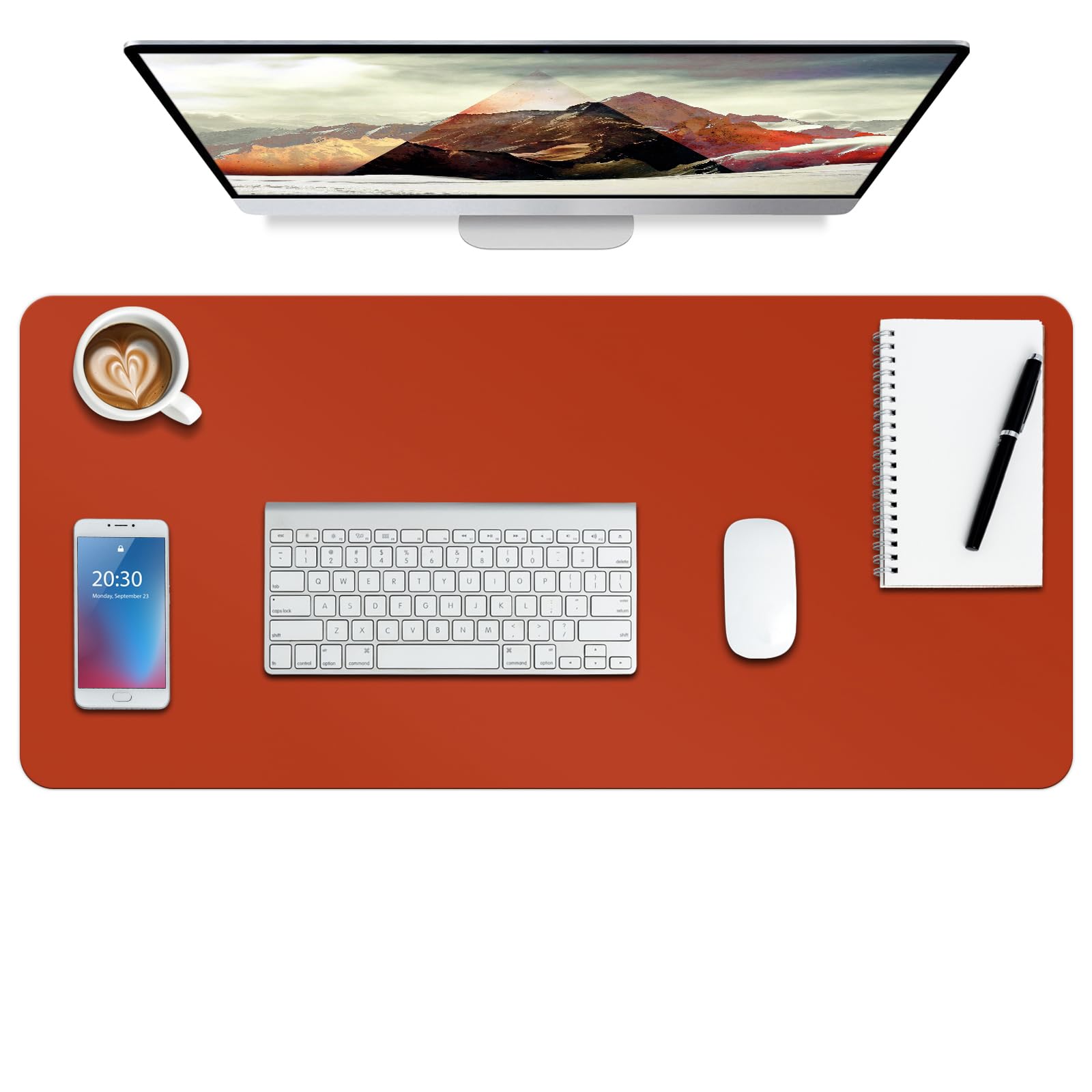 ‎Boutilon Leather Mouse Pad,Extended Desk Pad for Keyboard and Mouse Non-Slip Study Desk Writing Pad Desktop Protector for Home Office Accessories,24"x 14"(S-Orange H)