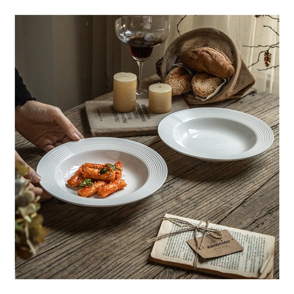 Plato Llano de cerámica de 8,5 Pulgadas, Plato sopera de cerámica con Rosca, Plato Occidental para Pasta, Plato para Servir