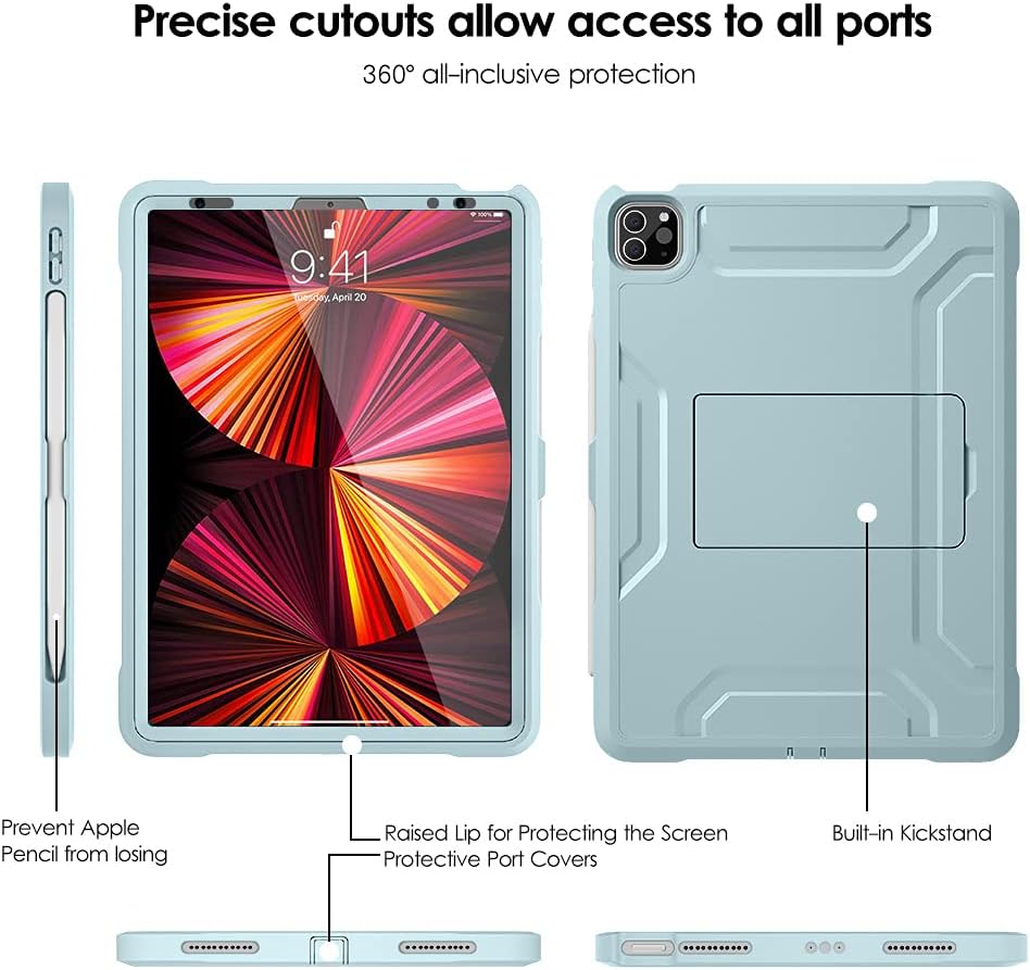 DTTO for iPad Pro 11 inch Case 2022(4th Gen)/2021(3rd Gen), [Screen Protector] Dual Layer Full Body Protection Cover with Pencil Holder, Also Fit iPad Pro 11'' 2020&2018/iPad Air 5/Air 4 - Sky Blue - Image 7