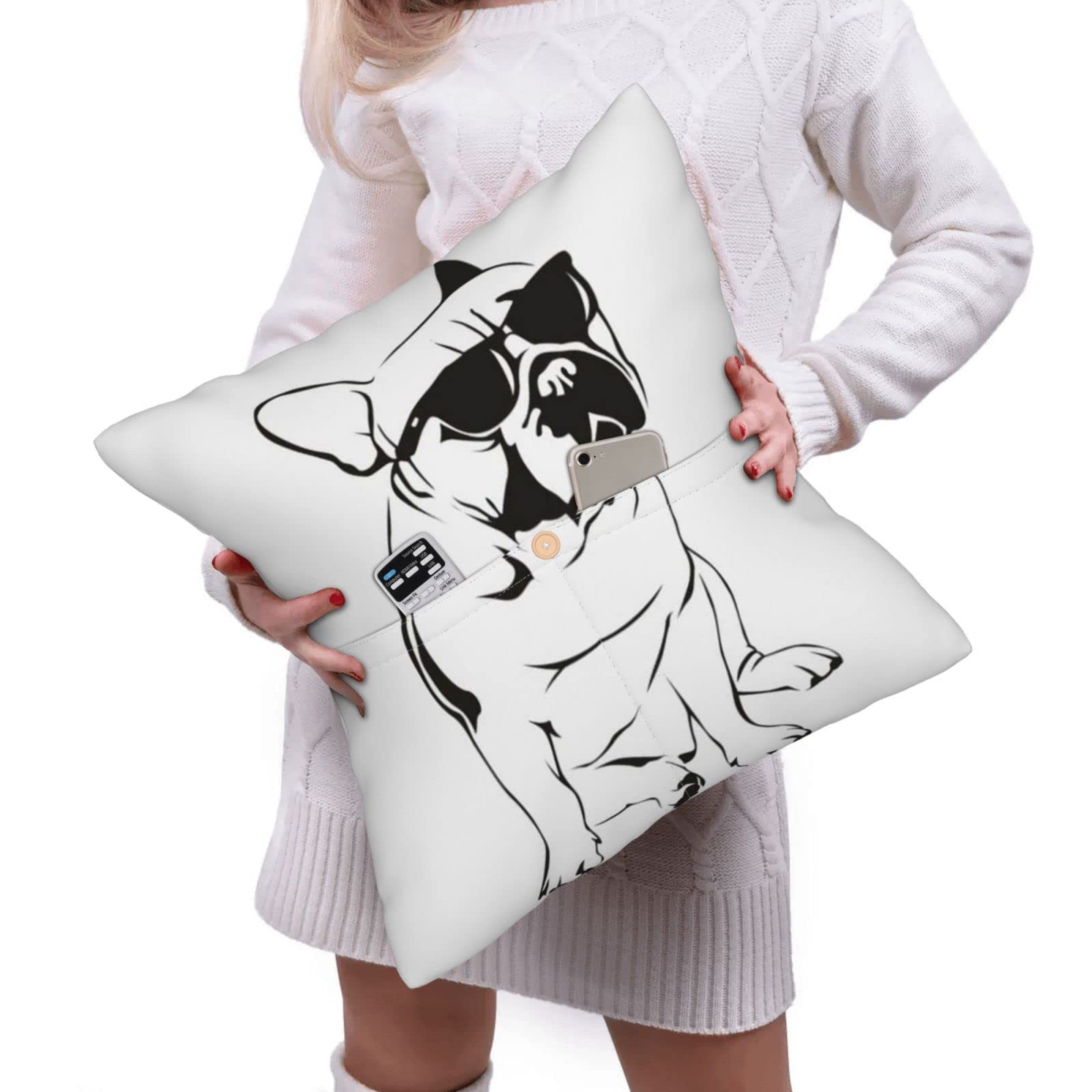 Federa Per Cuscino 50x35 Cm Con Bulldog Francese Sul Divano – Morbida In Poliestere, Stampa Fronte/Retro, Cerniera Nascosta, Lavabile