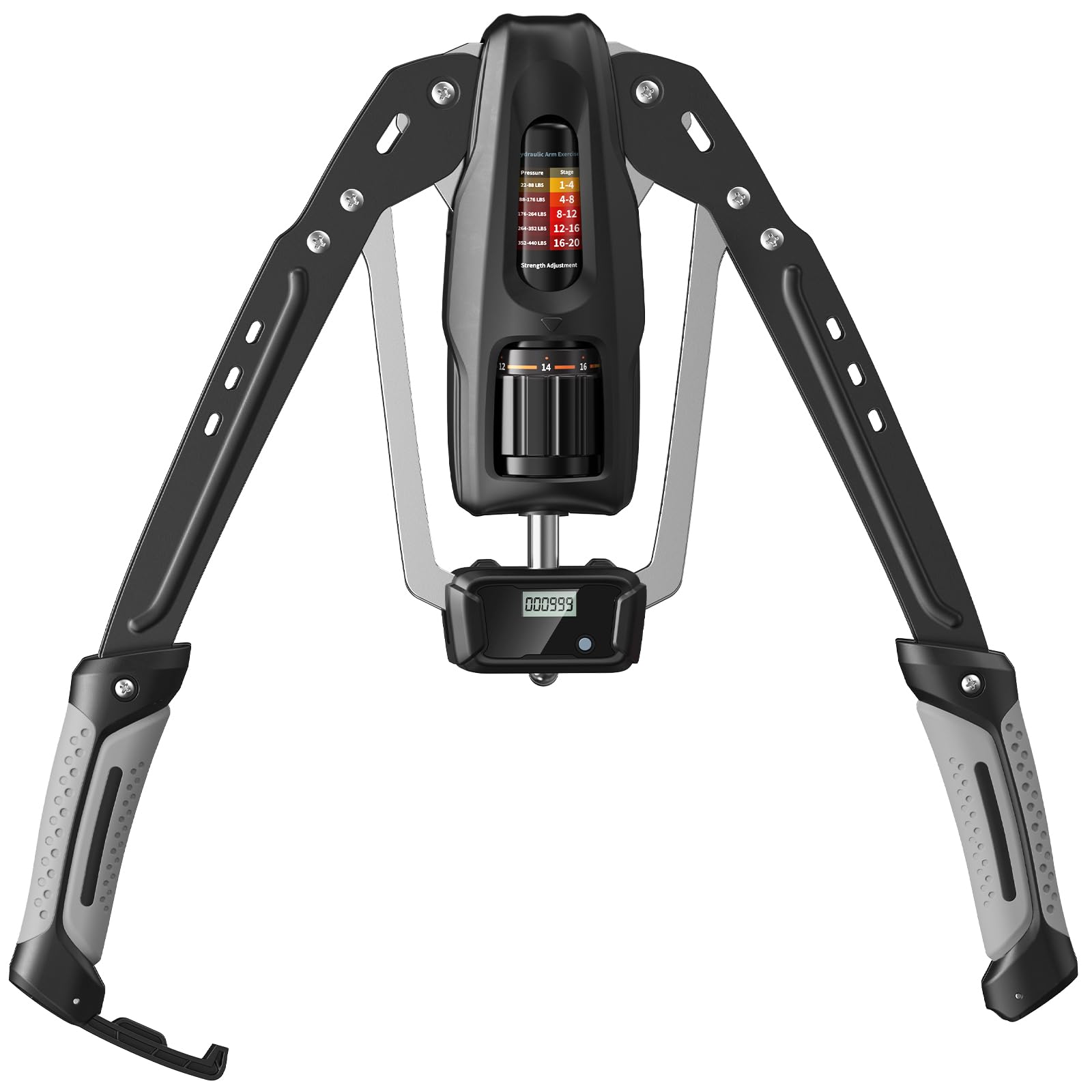 MERACH Arm Trainer with Repeat Counter, 10-200 kg Adjustable Resistance Hydraulic Strength Trainer for Home, Biceps, Triceps, Chest, Shoulder, with Shatterproof Protective Case & Safety Clip, Grey-image-17