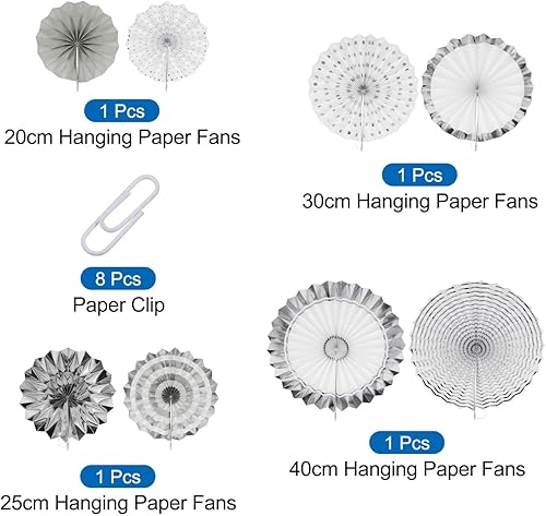 Miniatura 3 de MECCANIXITY Juego de 8 abanicos de papel para colgar, 8 unidades, diseño redondo, abanicos de papel para colgar, decoración para el hogar, tienda,