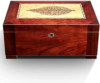 Cigar Humidor, Desktop Humidor Case, Handcrafted Finish Cedar Humidor with Front Digital Hygrometer and Humidifier - Holds