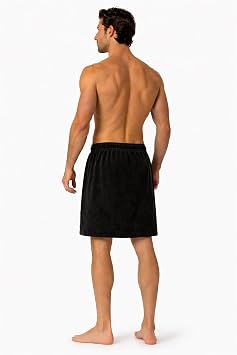 Turkish Cotton Terry Velour Adjustable Body Wrap Towel for Men (Black, One Size)
