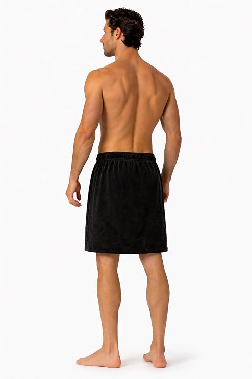 Turkish Cotton Terry Velour Adjustable Body Wrap Towel for Men (Black, One Size)
