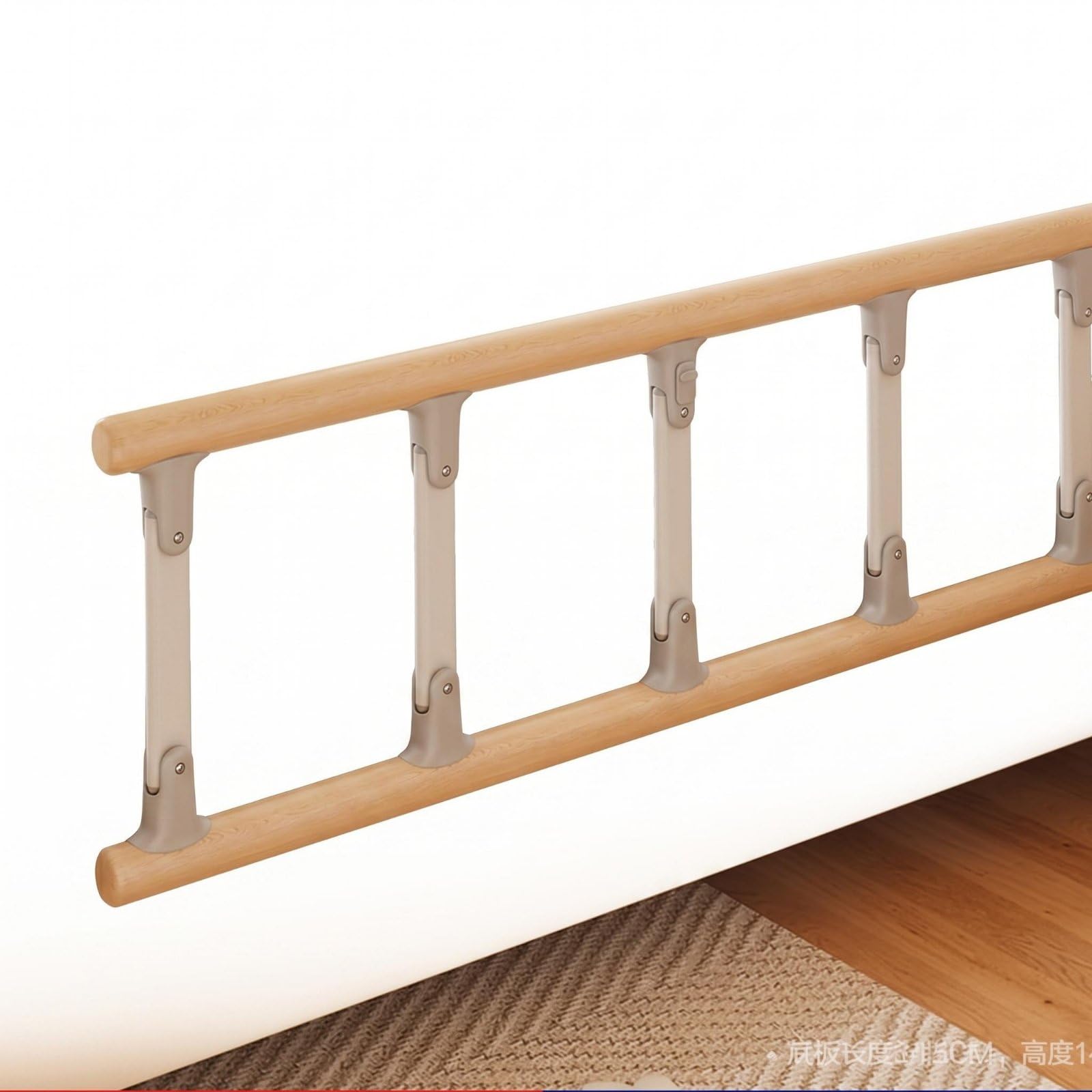 Sponda Letto Regolabile Senza Installazione Barra di Appoggio Letto Impugnatura Antiscivolo Ausilio Domestico per Persone Anziane, Sponda Letto in Legno Massello A Cinque Barre
