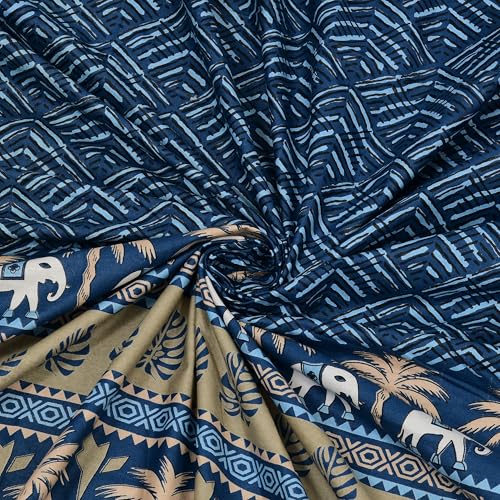 Image of BLOCKS OF INDIA Hand Block Printed 200 TC Cotton Super King Size Bedsheet(106 x 106) | Pack of 1, Batik Blue Elephant