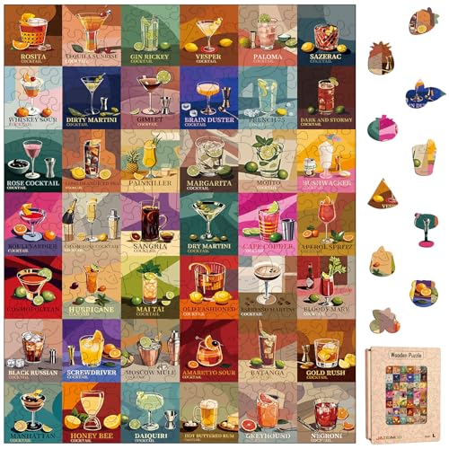 Holzpuzzle Erwachsene, Unique Cocktails Holz Puzzle Erwachsene, Unregelmäßige Einzigartige Wooden Puzzle Holz Erwachsene, Geschenk für Familie und Freunde (27,4 x 38,3 cm, 270 Teile)