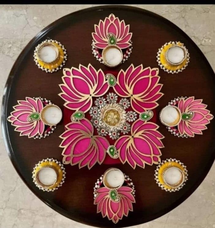Avya Engineered Wood Avyksh Tealight Candle Lotus Diya Rangoli- With Tealight Holder And Tealight Candles,Floor Decoration, Diwali & Home Décor, Ganesh Chaturthi And Corporate Gifts (B0CJ7Z6KPK) Amazon Price History, Amazon Price Tracker