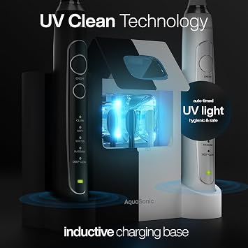 Aquasonic - Duo Series PRO UV Electric Toothbrush | ADA Accepted Electric Toothbrushes with UV Sanitizer | Inductive Charging Base | 5 Modes with Smart Timers | 10 Proflex Brush Heads & 2 Travel Cases