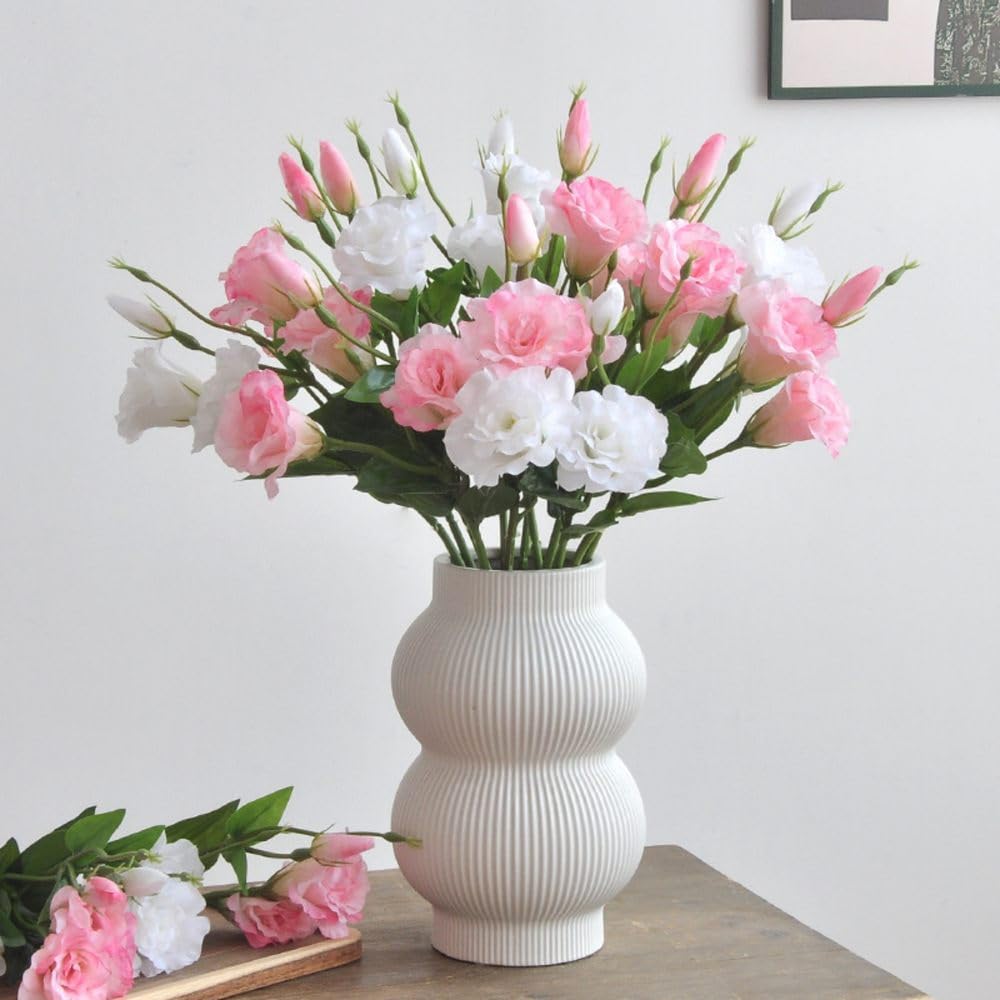 Lisianthus artificiales de seda con tacto real, ramo de 10 eustomas decorativos