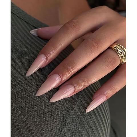 Press On Nails Almond on 24PCs，Glue on Nails Stick on Nails Fake Nails，Alomnd Medium Shape Solid Dark Color False Nails (Nude Pink, Almond) Cover