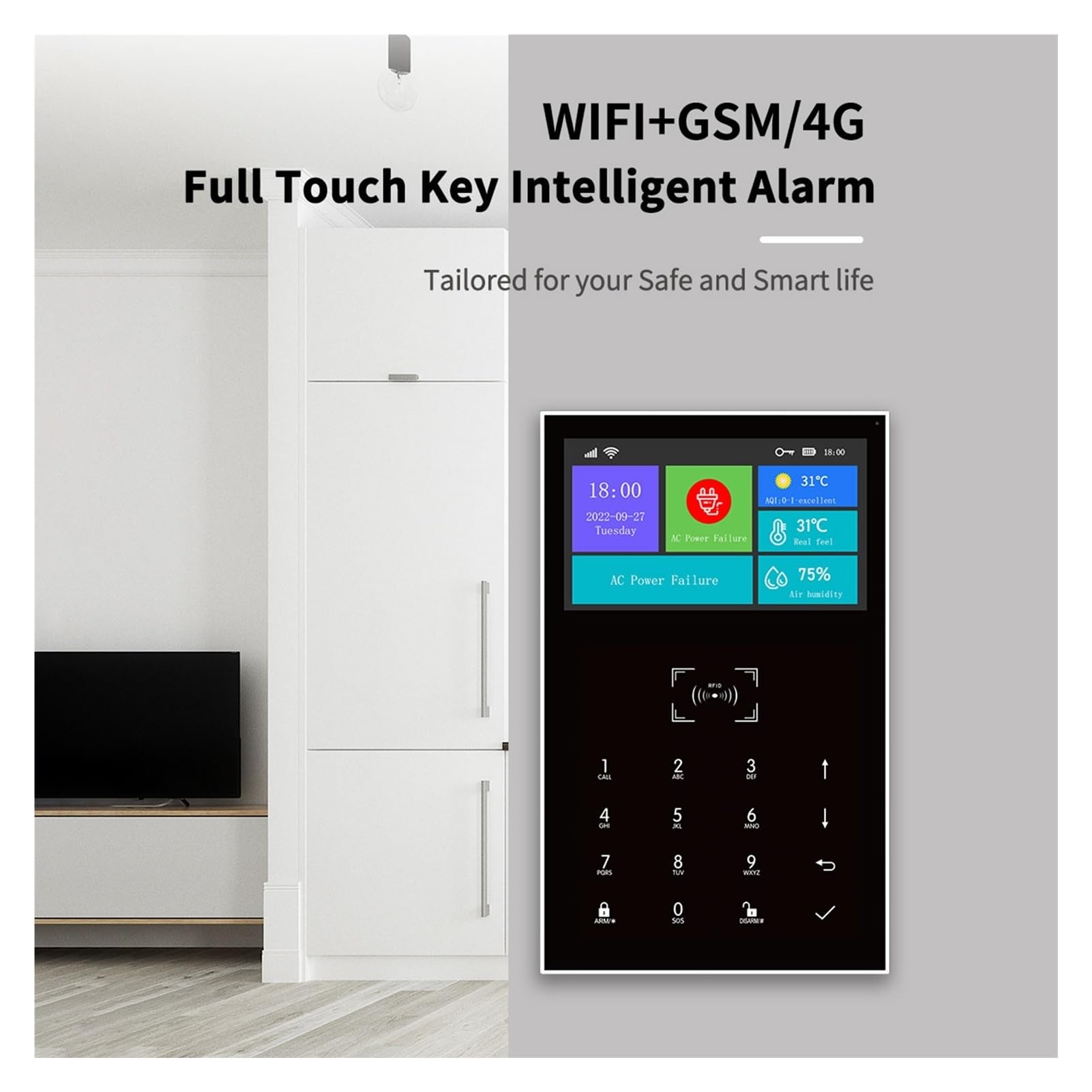 de alarma inteligente GSM seguridad en el hogar antirrobo con función temperatura y humedad