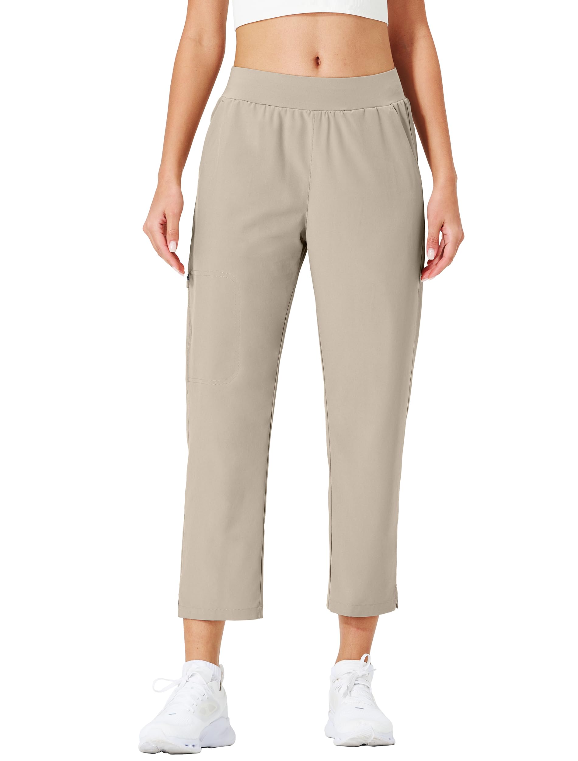Ksmien Pantalones de golf para mujer, ligeros, de cintura alta, 7/8, con 4 bolsillos, para atletismo, descanso, viajes, trabajo