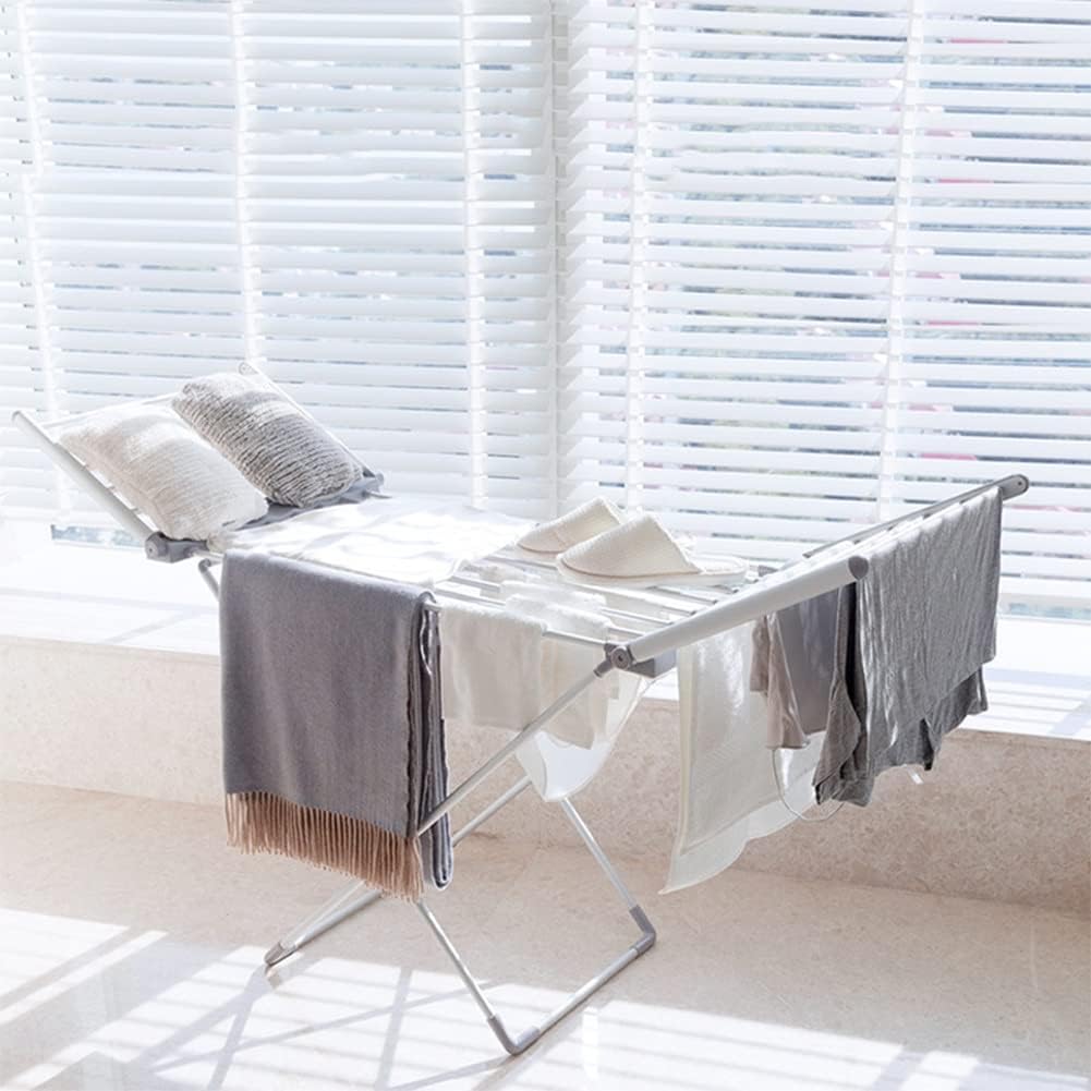 Large Electric Heated Drying Rack Collapsible Clothes Dryer with Wings Indoor Outdoor Airer Movable Clothes Horse Wet Laundry Racks Stable Stainless Steel Tubes Beautiful Scenery