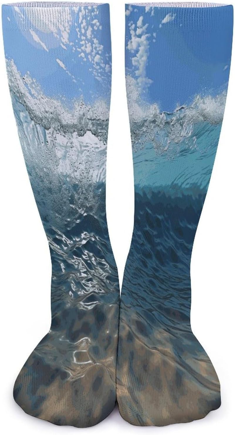 Blue Ocean Sea Wavy Seascape Crew Socks Soft Thermal Socks | Socks for Men Women-Casual Wicking,High Stocking for Sports Running-Long Thin Tube Sports Breathable